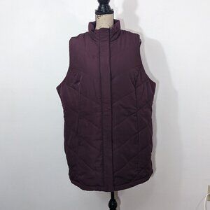 CJ Banks Quilted Puffer Longline Vest Size 1X Burgundy Red Full Zip Side Snaps